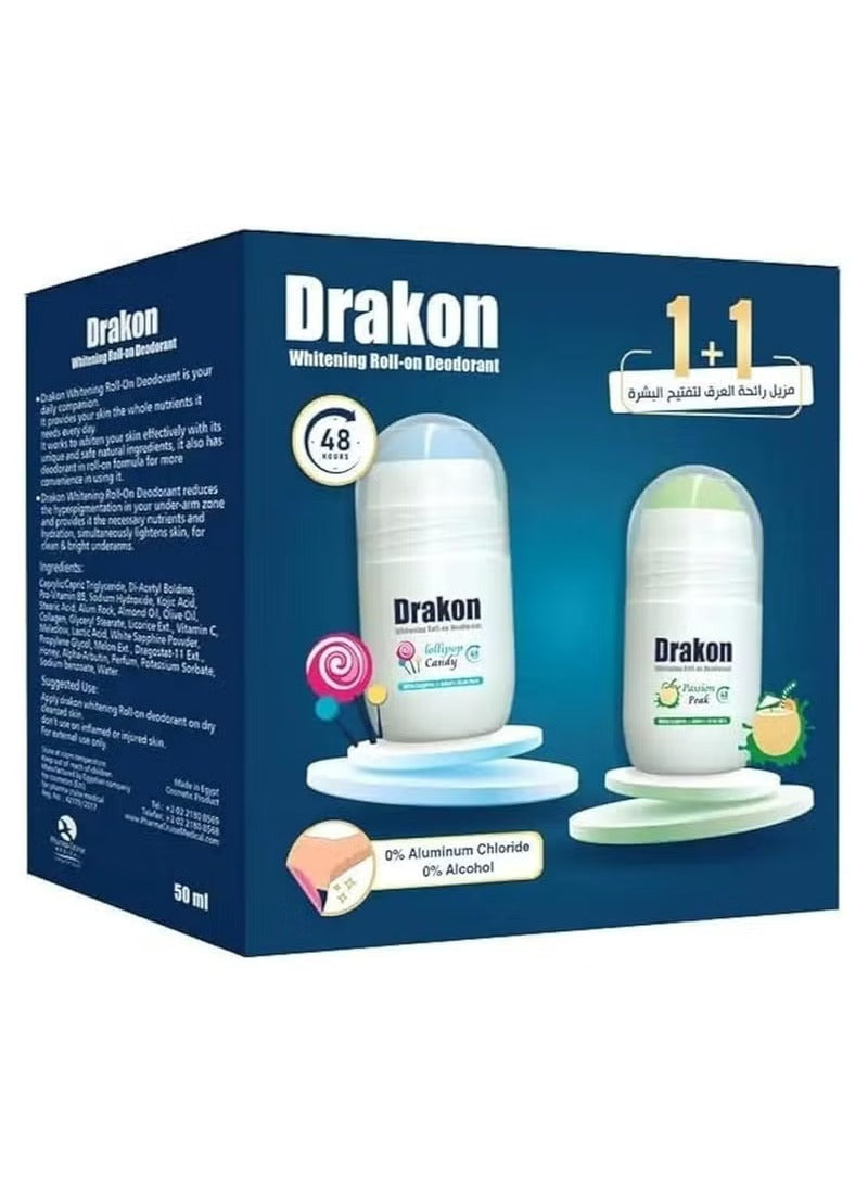 Drakon Whitening Roll-On Deodorant Lollipop Candy+ Passion Peak 50Ml1+1