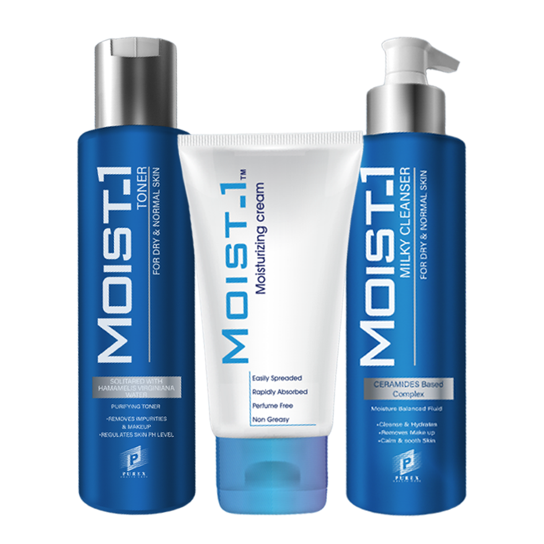 مجموعة العناية بالبشرة من مويست-1 لترطيب وتلطيف البشرة (منظف حليبي، تونر، وكريم مرطب)