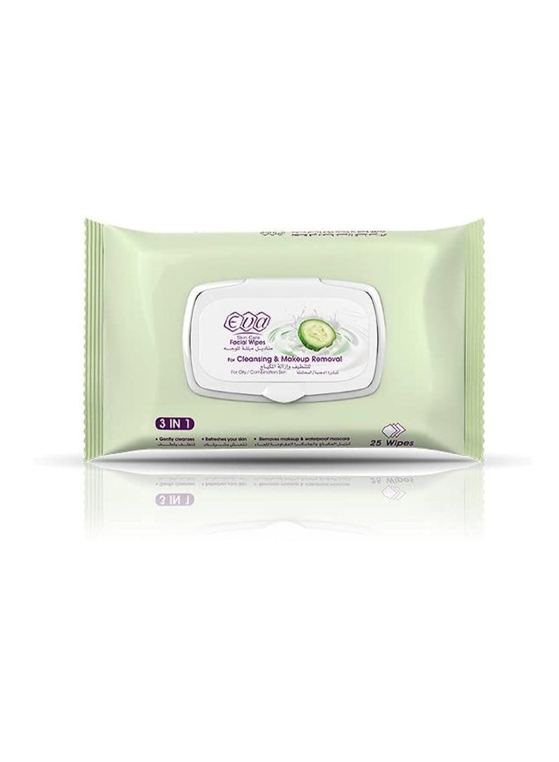 Facial wipes for cleansing and makeup remover 25 wipes for oily and combined skin